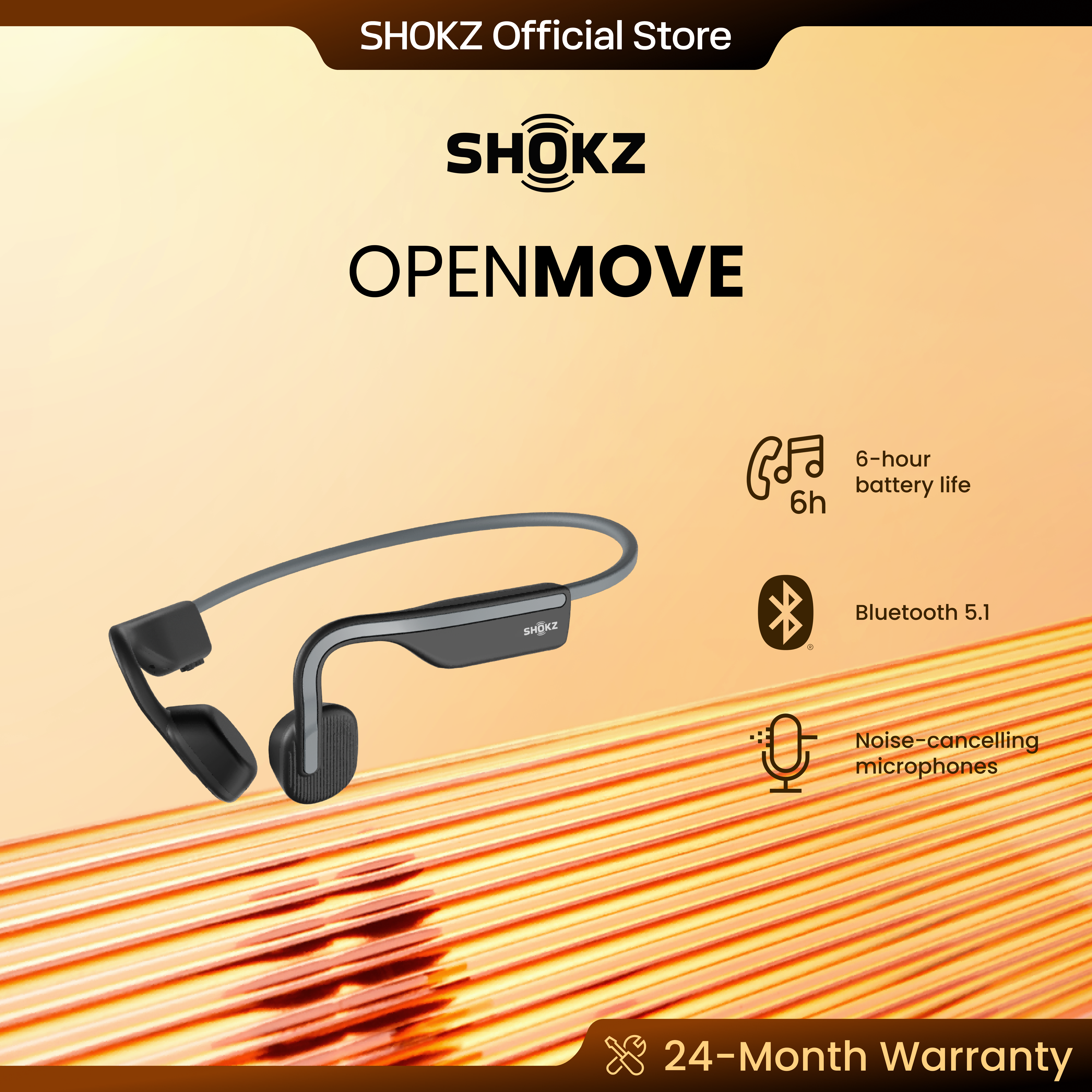 Shokz S661 OpenMove Bluetooth Wireless Bone Conduction Wireless Sports Headphones-Grey