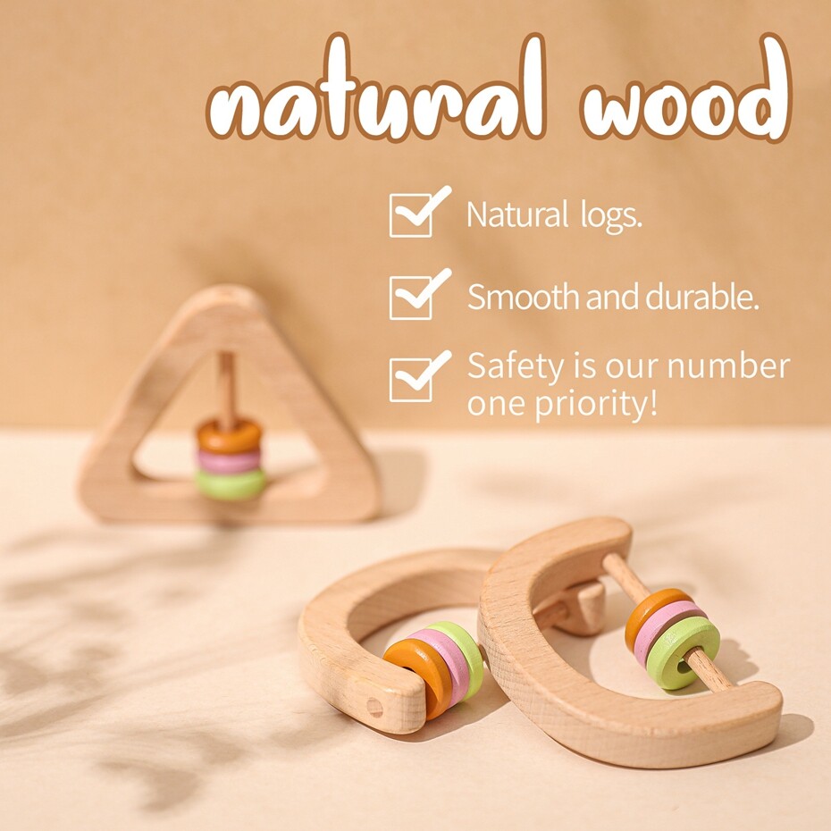 Mamimami Home Wooden Rattle Toy 1pc Natural Beech Teether Toddler