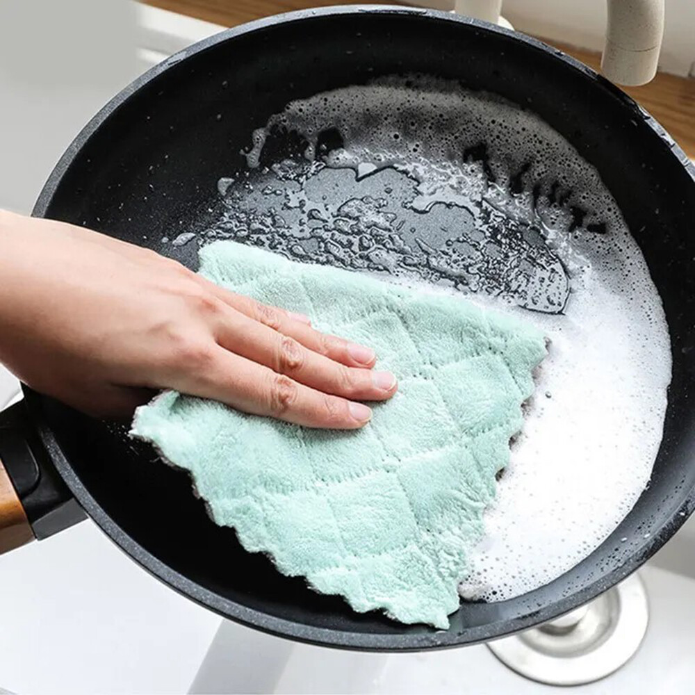 XINBAI Dishwashing Cloth 1/5PCS Kitchen Cleaning Wipes Household Multipurpose Absorbent Nonstick Oil Fiber Cleaning Cloth - 2