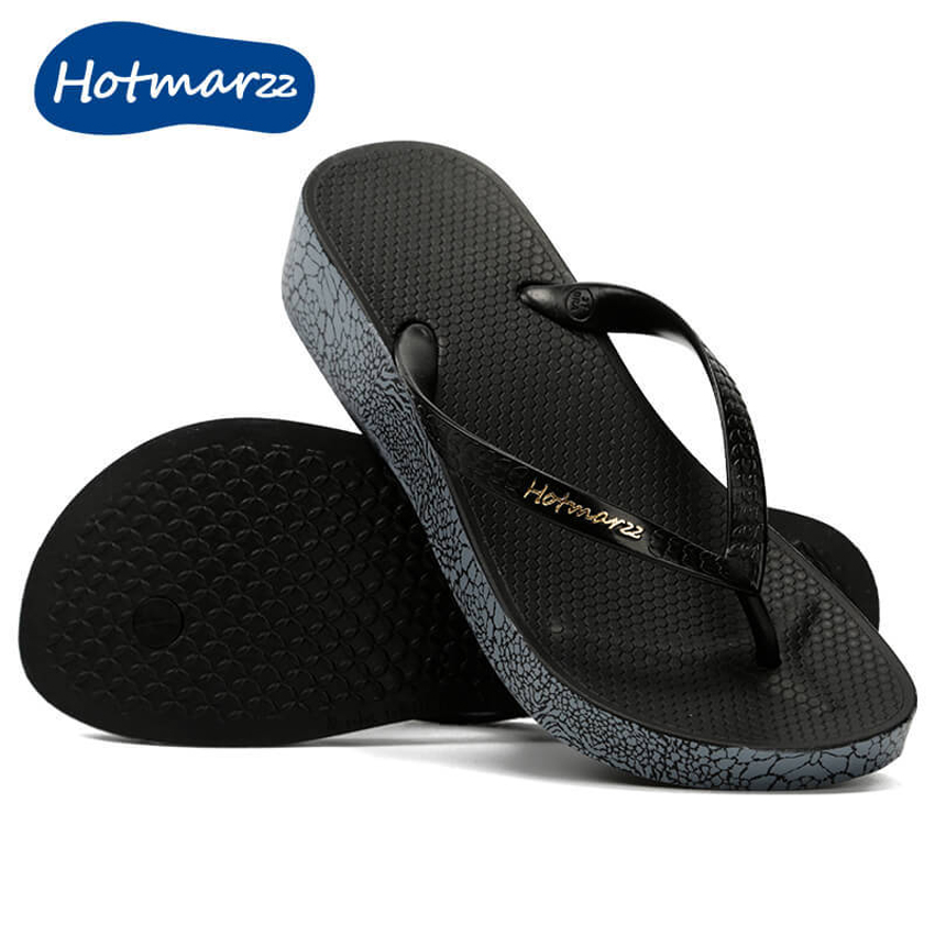 Hotmarzz Women's slope heel flip flops PVC high heels clip on beach shoes for wearing fashionable slippers HM7053 ราคา 291 บาท*ส่งฟรี