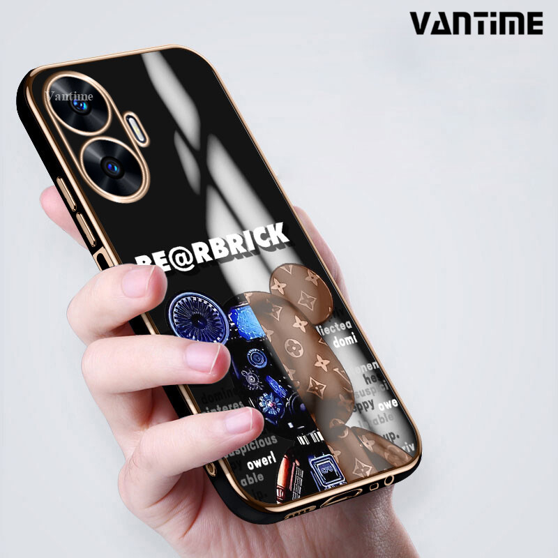 Vantime cho Realme C55 gấu in 6D Ốp mạ Ốp điện thoại mềm mỏng