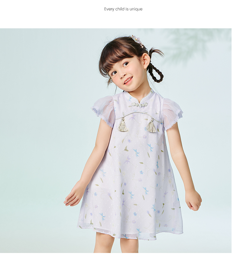 Gaun Anak Balabala Gaun Anak Perempuan Gaun Bayi Musim Panas 2023 Gaun Anak Baru Gaya Amerika Manis Cheongsam Pasang Surut