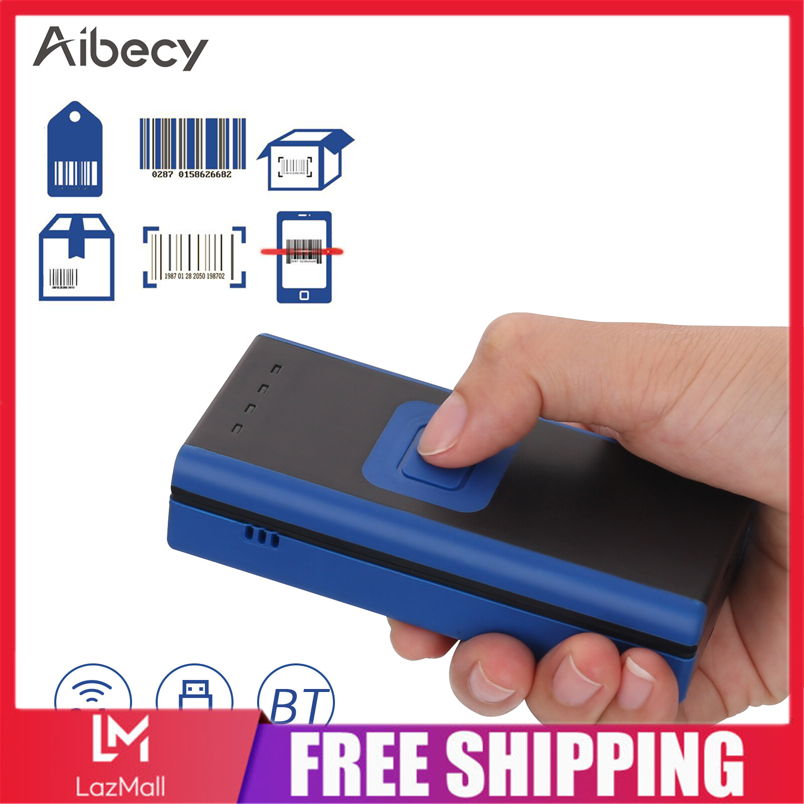 Aibecy Handheld 1D 2D QR Mini Barcode Scanner 3-in