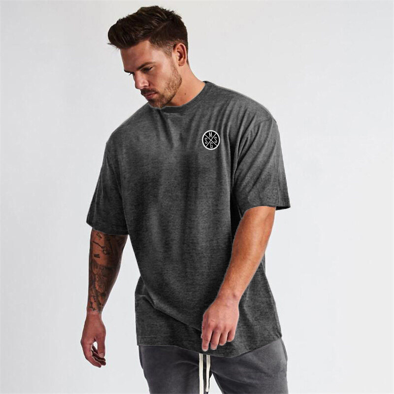 Oversized T Shirt Men Brand Gym Clothing Fitness Wear Hip Hop Sportswear Loose Short Sleeve T-shirt Muscle Bodybuilding Tshirt