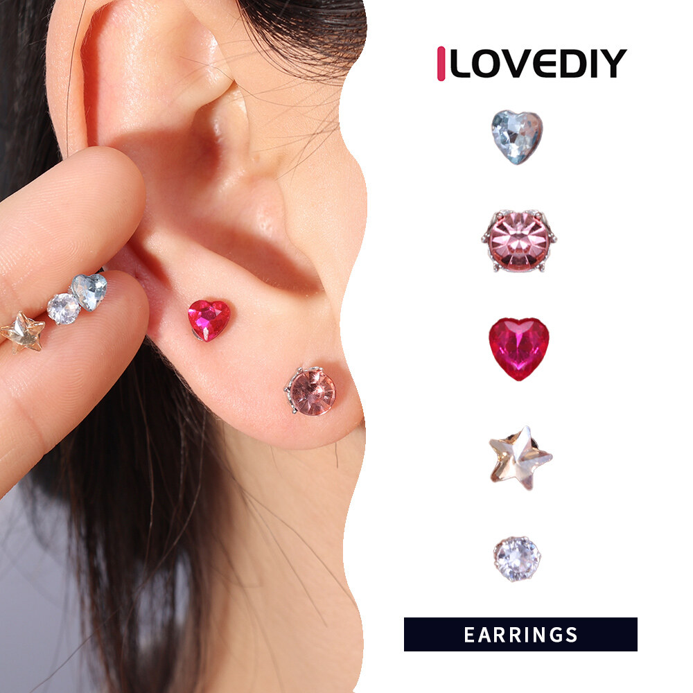 [ILOVEDIY] Flashing Round Diamond Colorful Earring Set Ins Niche Design 925 Silver Jewelry