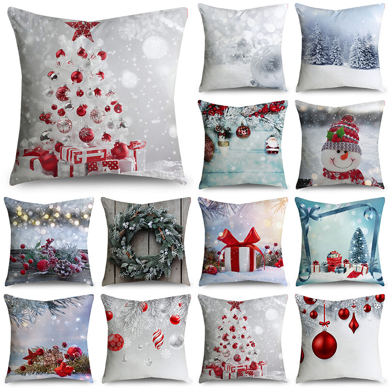Mùa Đông Giáng Sinh Ném vỏ gối 40/45/50Cm Mùa Vọng Cây đồ trang trí vòng hoa Bóng Polyester Vỏ gối tựa Cho Sofa Couch Trang Trí Nội Thất