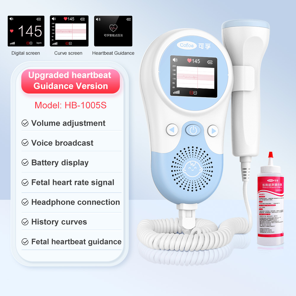 【+ Gel】Cofoe Baby Fetal Heartbeat Detector Doppler With 250ml Gel Portable Pregnant Baby Ultrasound Heart Rate Monitor Pocket LCD Probe Vascular Doppler Stethoscope
