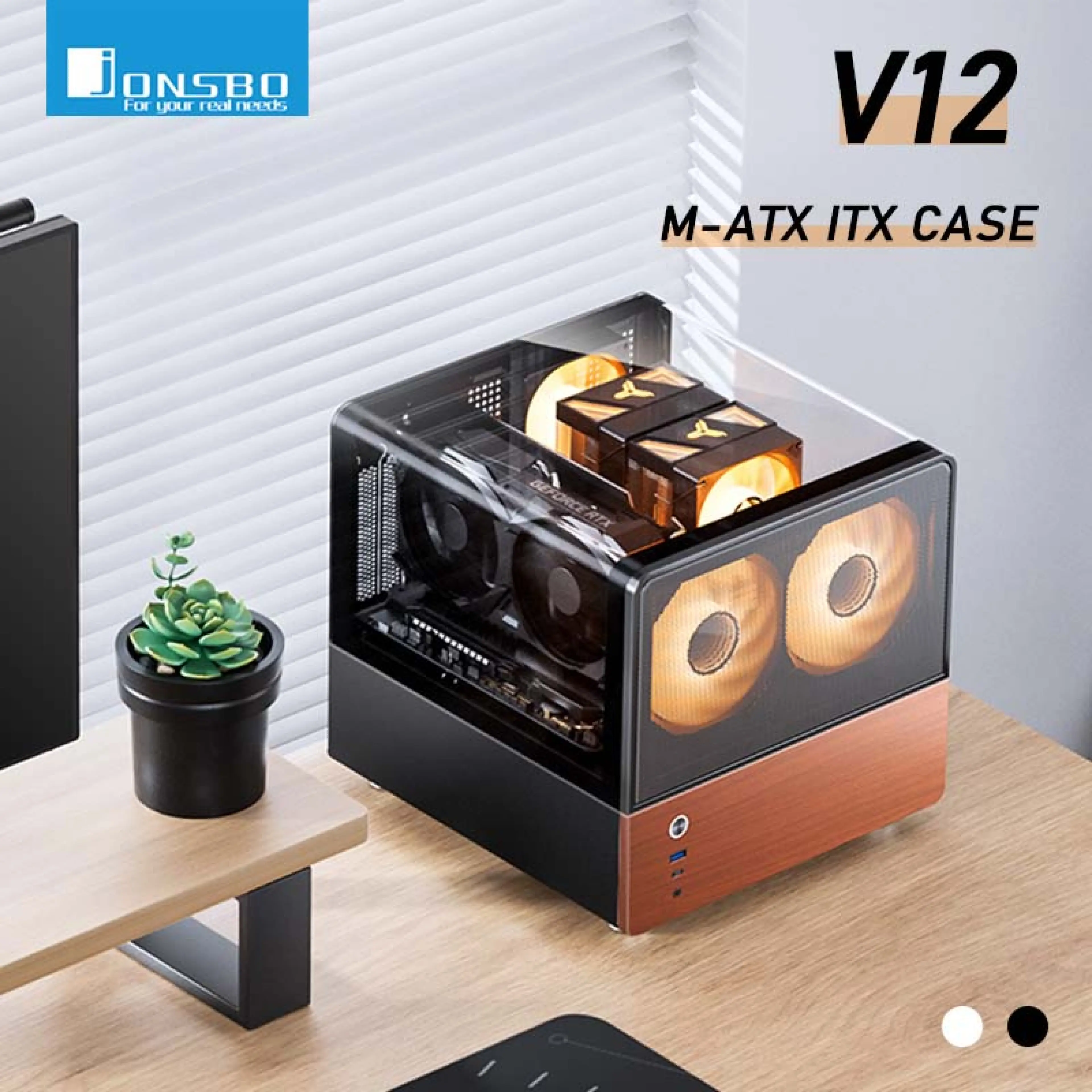 Jonsbo V12 Hyperbolic Glass PC Case MATX ITX Computer Case Seaview Room Desktop Case Mini Side Transparent Chassis 12cm Case Fans Desktop Casing