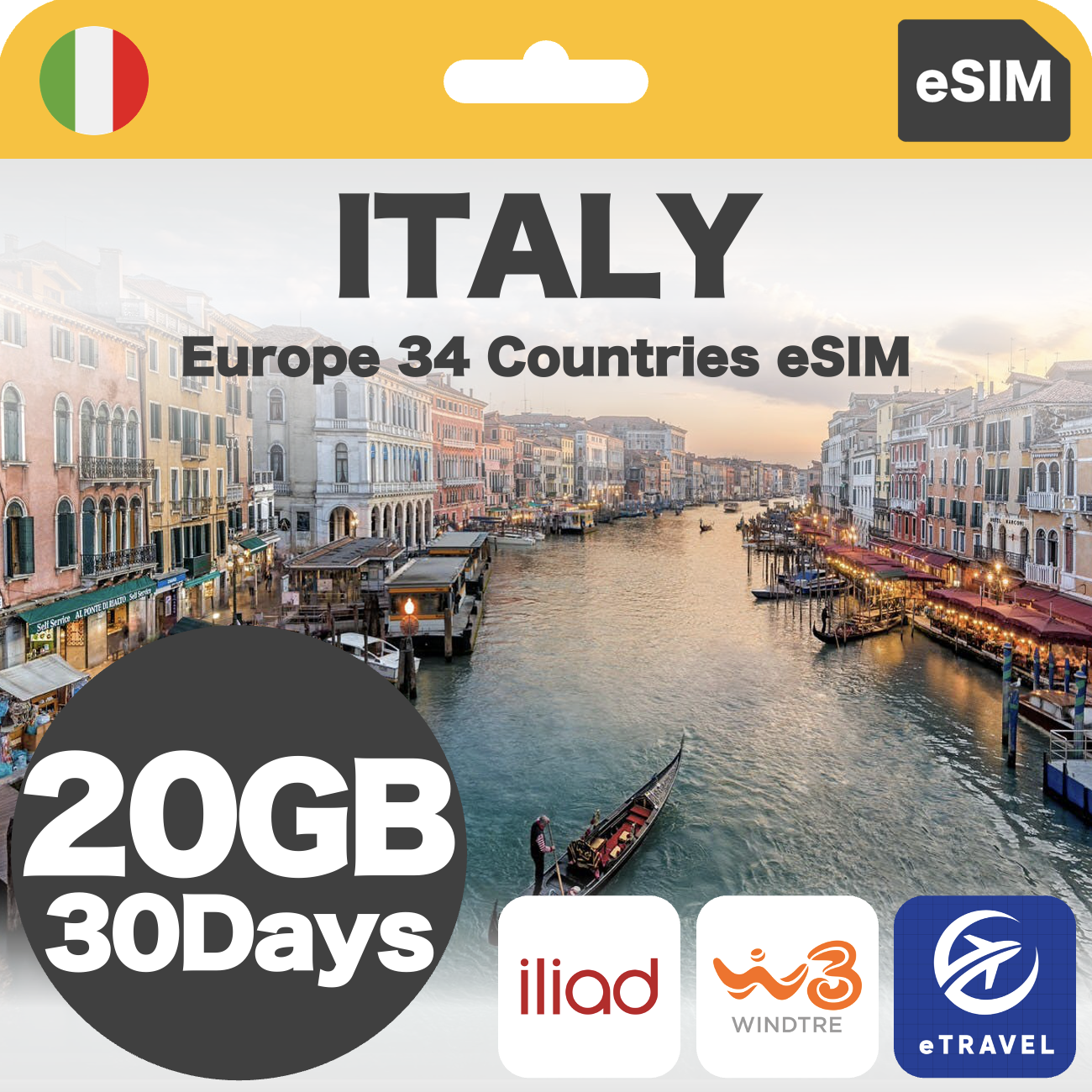Italy & Europe 34 Countries Unlimited Data eSIM | eTravel UK France Switzerland Denmark Italy etc - Jenama Joytel Harga 91 Ringgit*Penghantaran Percuma