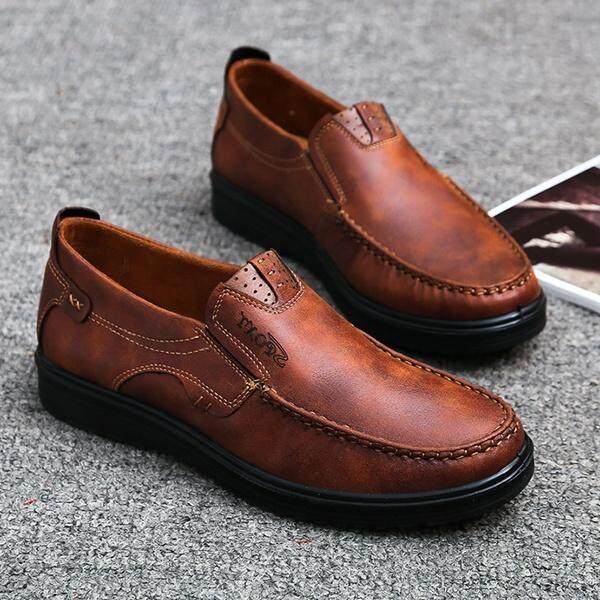men microfiber leather non slip large size soft sole casual driving shoes