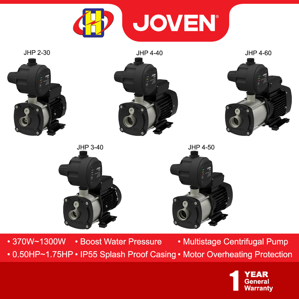 Joven Water Pump (550W - 1300W / 0.75HP - 1.75HP) JHP Series JHP 2-30 / JHP  3-40 / JHP 4-40 / JHP 4-50 / JHP 4-60 | Lazada