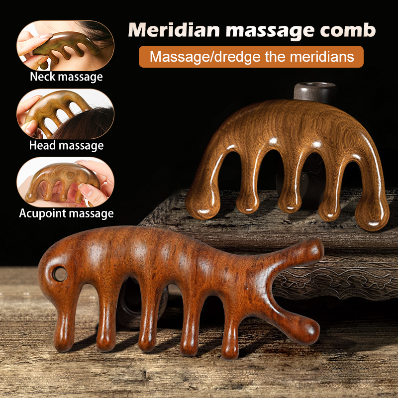 Antistatisk massagekam i sandelträ med breda tänder_voghion.com