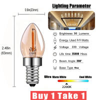 【BUY 1 TAKE 1】 E12 E14 Led Edison Bulb 0.5W Energy Saving Filament Bulb 220V Warm White House Decoration Light Bulb for Chandelier Replace Edison Glass Bulb Retro Filament Bulb