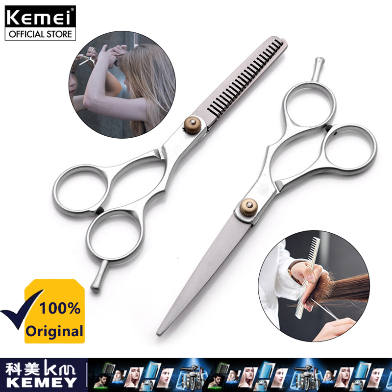 Kemei 2 bộ kéo cắt tóc bằng thép không gỉ bộ kéo cắt tóc tỉa thưa chuyên nghiệp kéo cắt tóc sắc bén cho trẻ em nam nữ