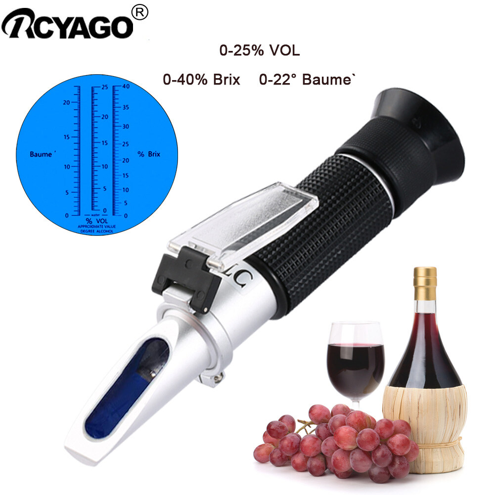 Khúc Xạ Kế Cầm Tay 3 Trong 1 Di Động Mới 0-25% Vol 0-40% Brix 0-22Baume Grape & Baume Refractometer 