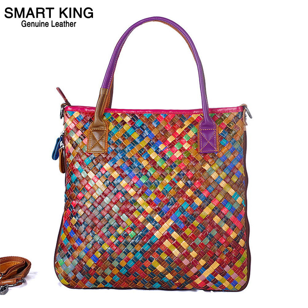 Smart King Handbags for Women Genuine Cow Leather Tote Bag Large Capacity Color Knitting Shoulder Bags Commuter Handbag 889 ราคา 1,414 บาท*ส่งฟรี