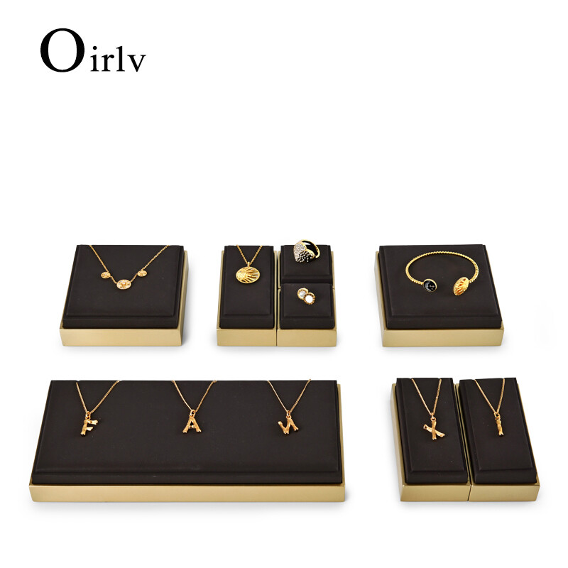 Oirlv bộ trưng bày đồng hồ vòng tay vòng cổ nhẫn trang sức khay giá xếp đồ trang sức giá đỡ đĩa đựng đồ đạo cụ trưng bày pu101