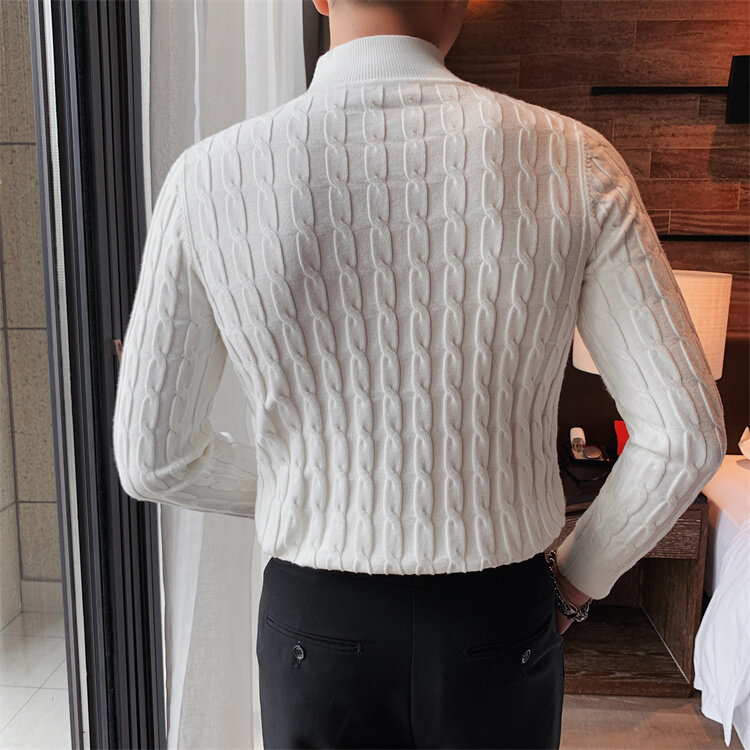 BULUOLANDI Half Turtleneck Sweater Fall/winter Men's British Slim Twisted Knit Sweater Pullover Bottoming Shirt778_voghion.com