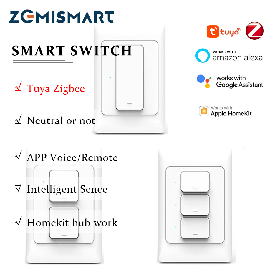 Zemismart Tuya Zigbee Light Switch,Smart Neutral Opation Switch,1 2 3 Gangs Push Button,Zigbee Interrupter Alexa Echo Voice,Tuya zigbee hub requried,Work with Homekit via ZMHK01/Matter M1 Hub ราคา 774 บาท*ส่งฟรี