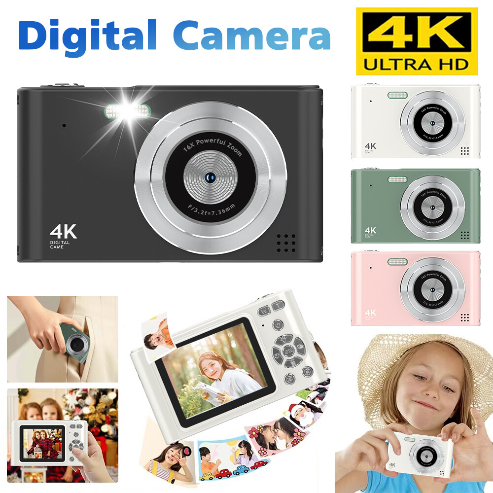 Portable Digital Camera 48MP 1080P 2.4-inch IPS Screen 16X Zoom Auto Focus Self-Timer 128GB Extended Memory Face Detection Anti-shaking with Batteries Hand Strap