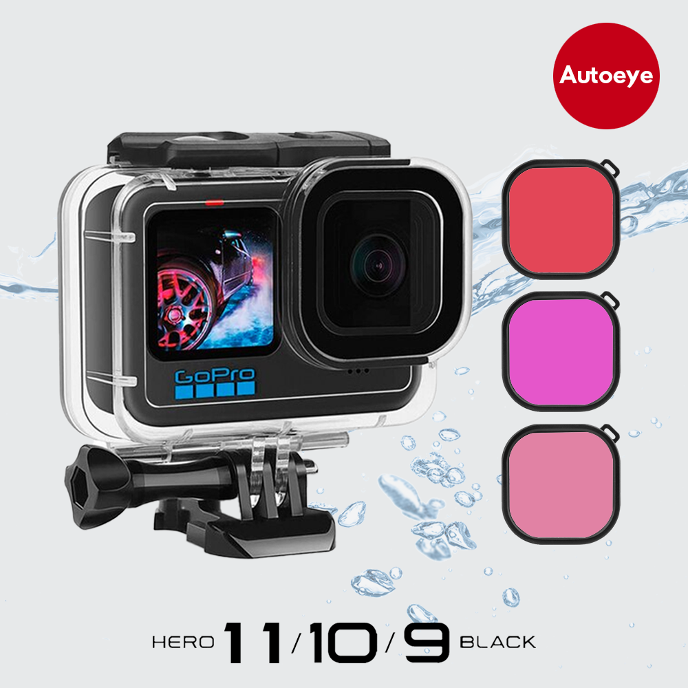 Trường hợp không thấm nước cho Gopro Hero 11 10 9 Đen 60m Đỏ tím màu hồng lọc 3 Bộ sản phẩm