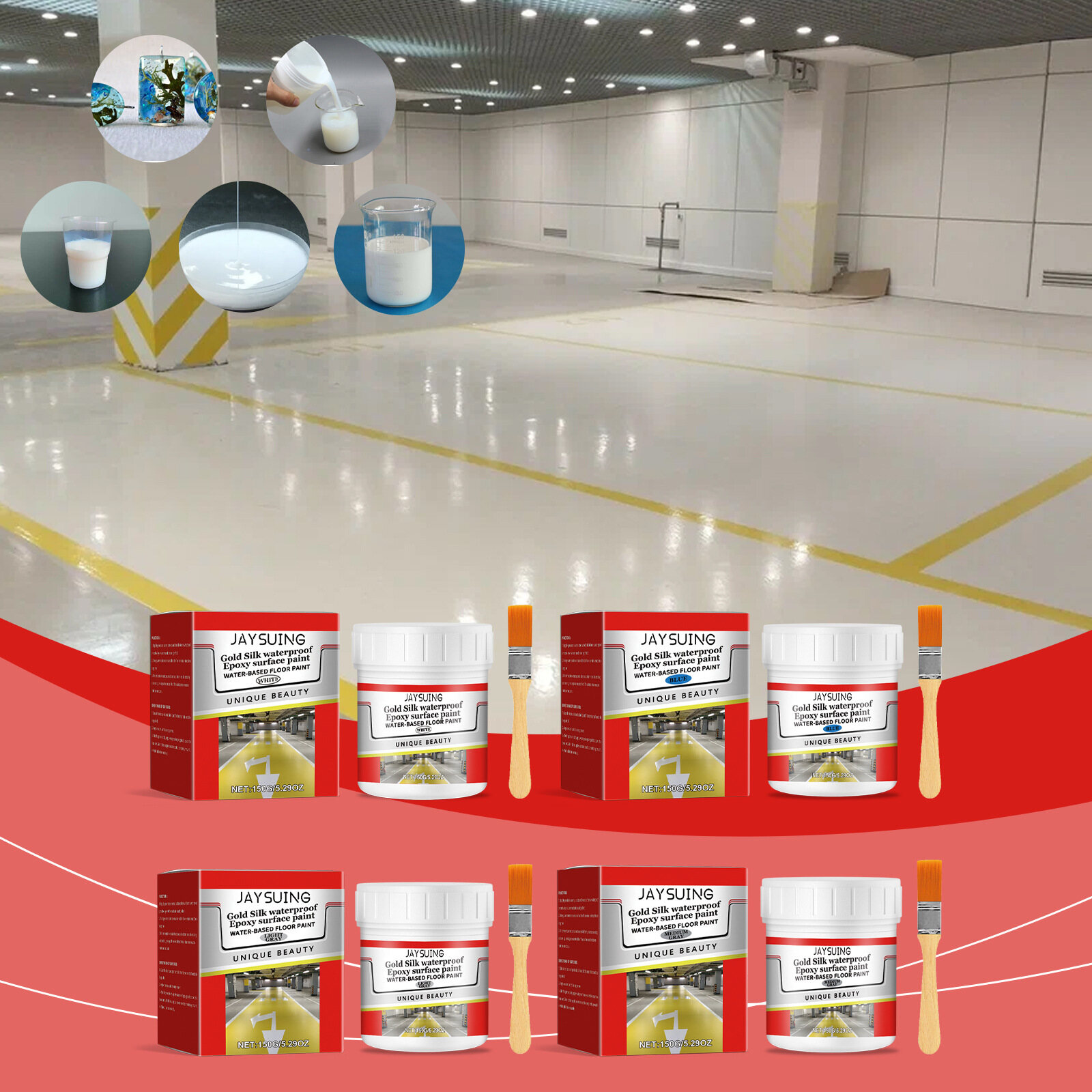 JAYSUING Nail Water-Based Epoxy Floor Paint Cement Floor Environmental Protection Waterproof Anti-seepage Quick Drying Floor Paint Quick-Dry Anti-Slip Water-Based Floor Paint Water-Based Epoxy Floor Paint Floor Paint Pressure-Resistant Dropshipping ราคา 220 บาท*ส่งฟรี