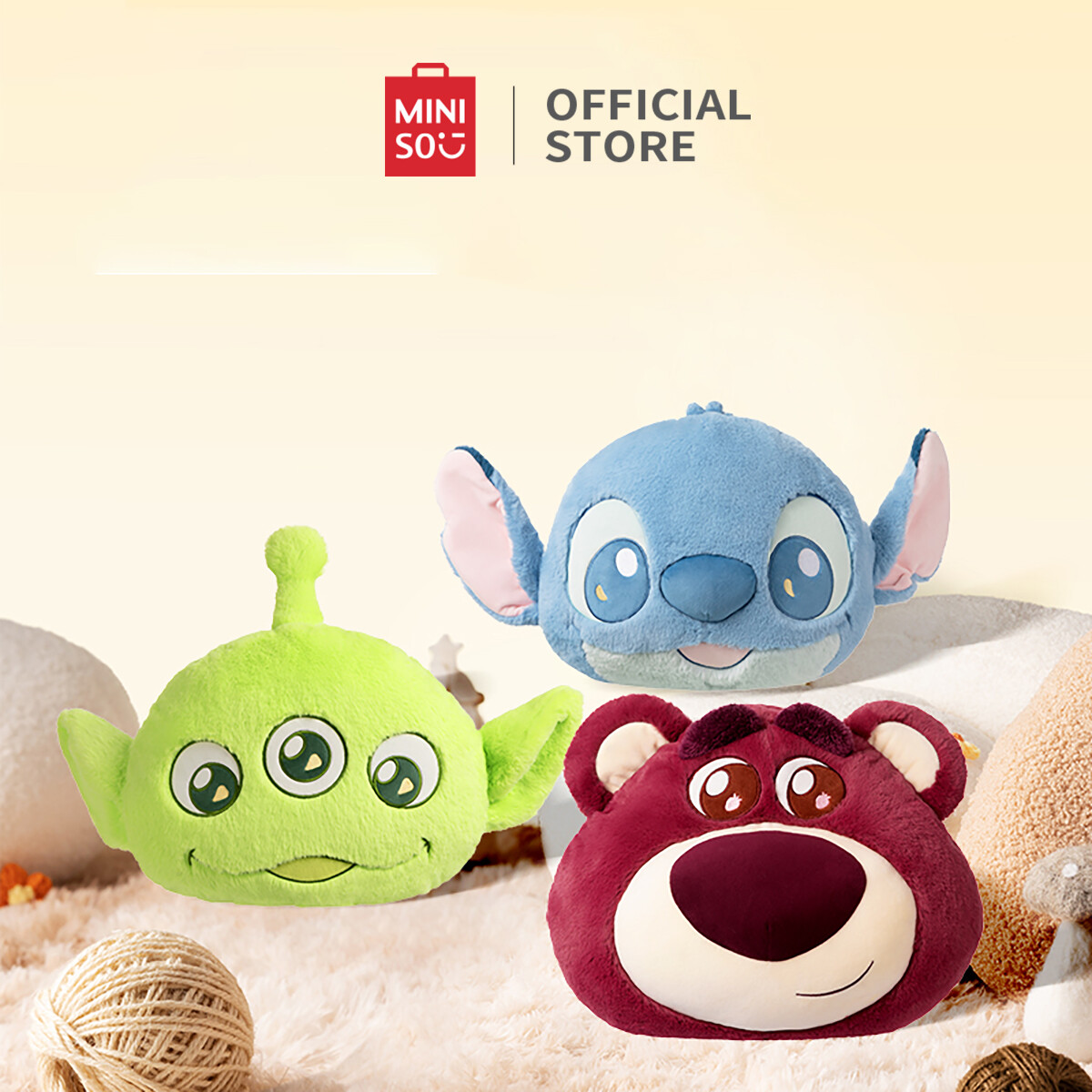 Miniso Disney Plush Season Lotso Strawberry Bear Pillow Stitch Plush Pillows Three Eyes Bloster Bolsters ราคา 277 บาท*ส่งฟรี