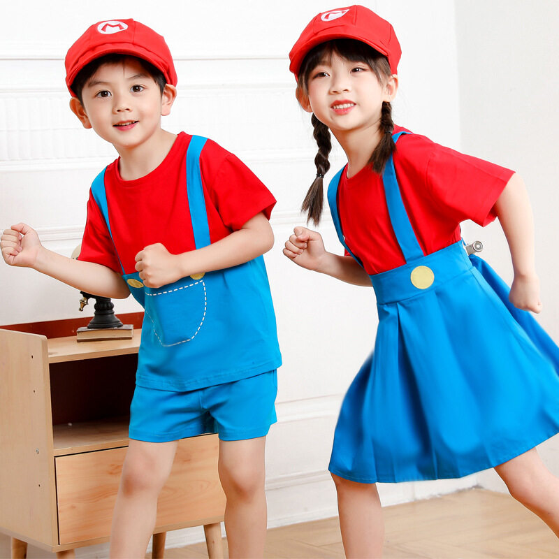 Kids Super Mario Costume Boys Girl Super Mary Dress Suit Boys Girl Mario