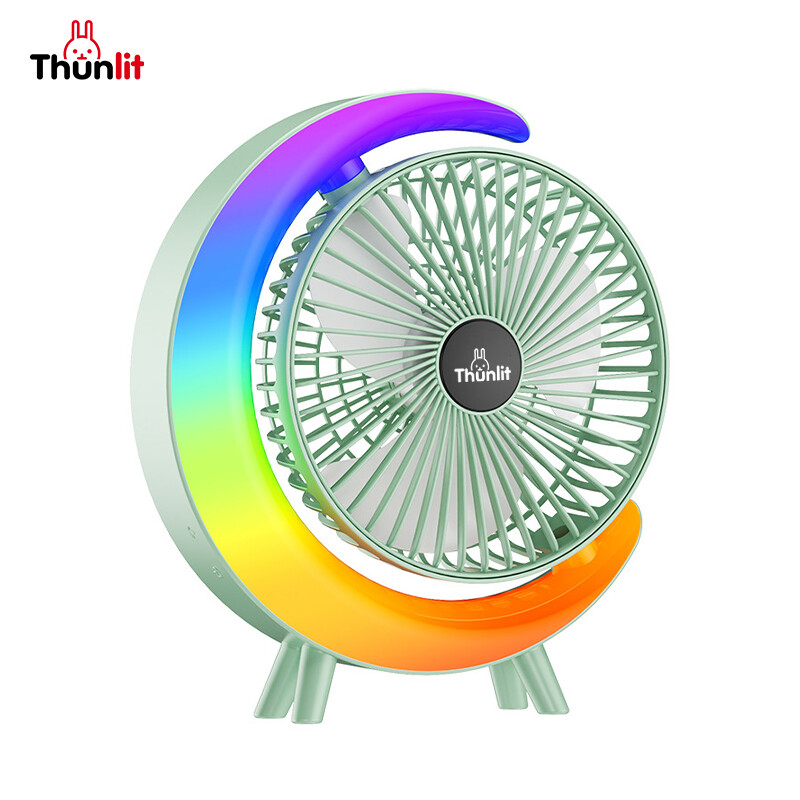 Thunlit Personal Desk Fan USB Rechargeable 3-speed Marquee Light for Home Desk TV Cabinet Bedside ราคา 319 บาท*ส่งฟรี
