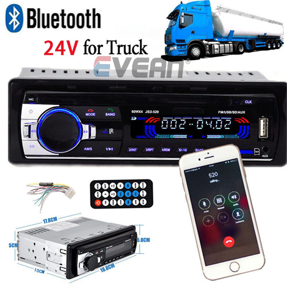 24v 12pin 1din xe máy nghe nhạc mp3 fm đài phát thanh xe hơi bluetooth âm thanh stereo player fm /usb/sd/aux-in/fm