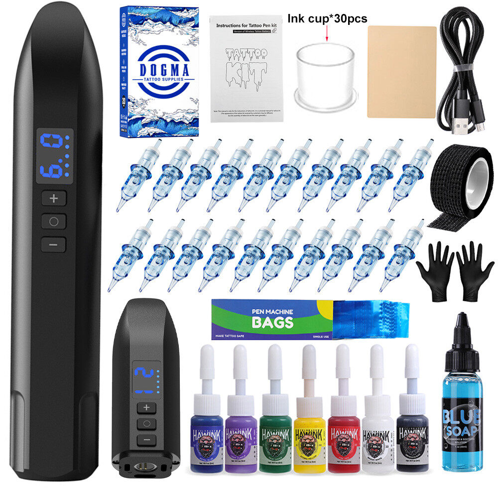 Wireless Tattoo Pen Set with New Cartridges Permanent Makeup Accessories for Beginners and Professional Tattoo Artists