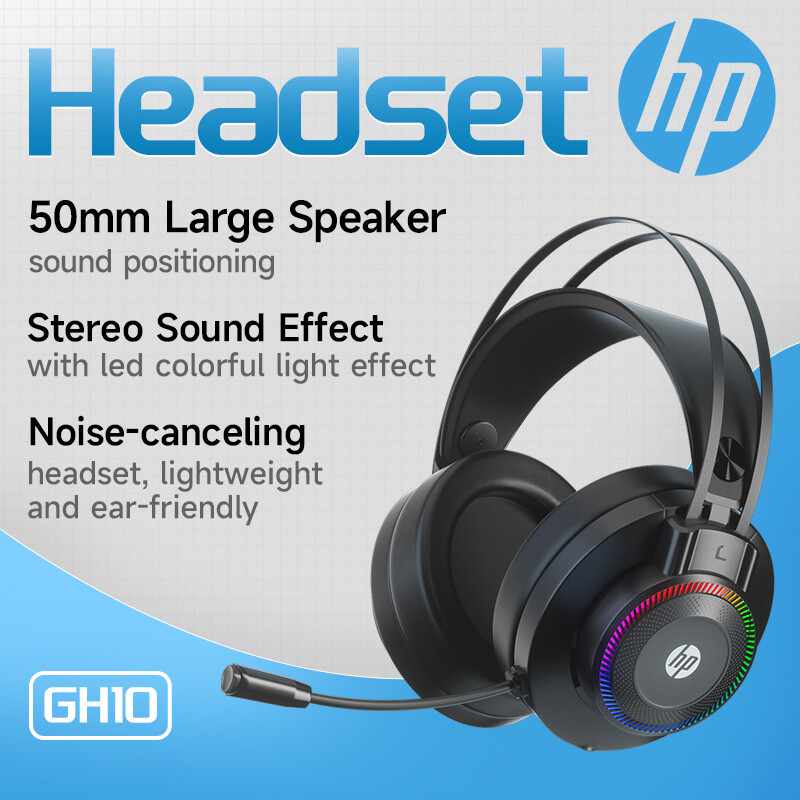 HP Wired Gaming Headset - Noise-cancelling Stereo Sound Effect LED Light Effect GH10 / 3.5mm*2+USB Plug