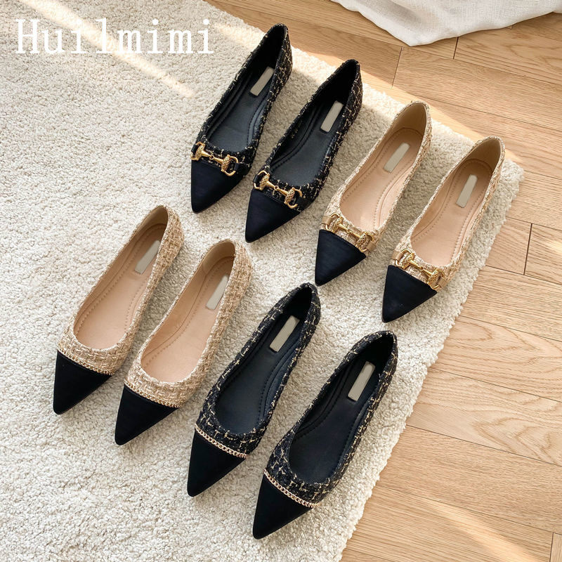 Huilm, giày cao gót nữ giày cao gót 1cm giày nữ đế mềm mũi nhọn phối màu dây xích phong cách mới mùa xuân 2022 phiên bản hàn quốc giày xăng-đan đế mềm mũi nhọn dễ phối phiên bản hàn quốc giày công sở