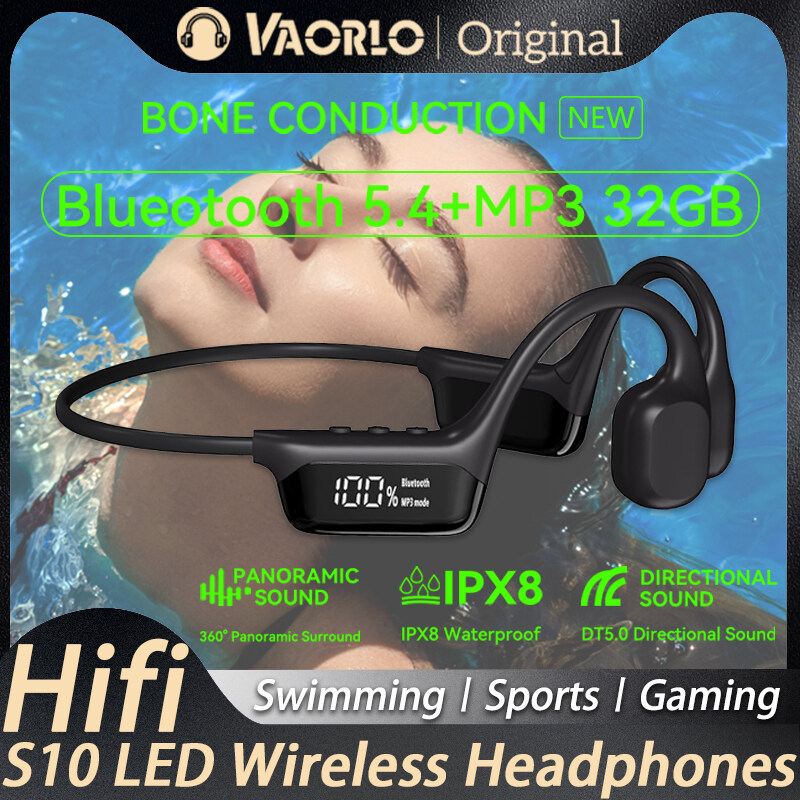 VAORLO Original True Bone Conduction Wireless Headphone Bluetooth 5.4 32GB MP3 Player IPX8 Waterproof Swimming Sports HIFI Music Headsets With Mic LED Display For All Smartphones