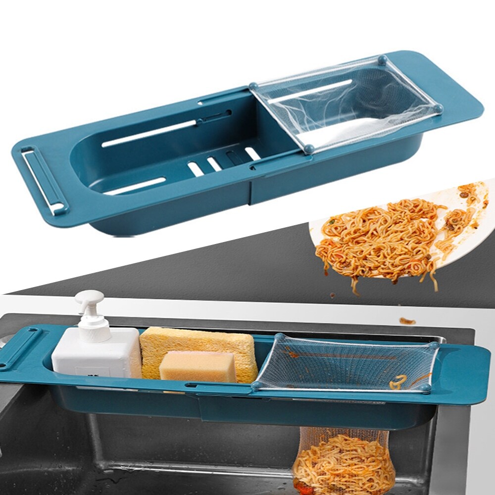 Gambar Retractable Sink Rack Soap Sponge Drainer Filter Storage Shelf Bathroom Organizer Adjustable Faucet Holder Kitchen Accessories