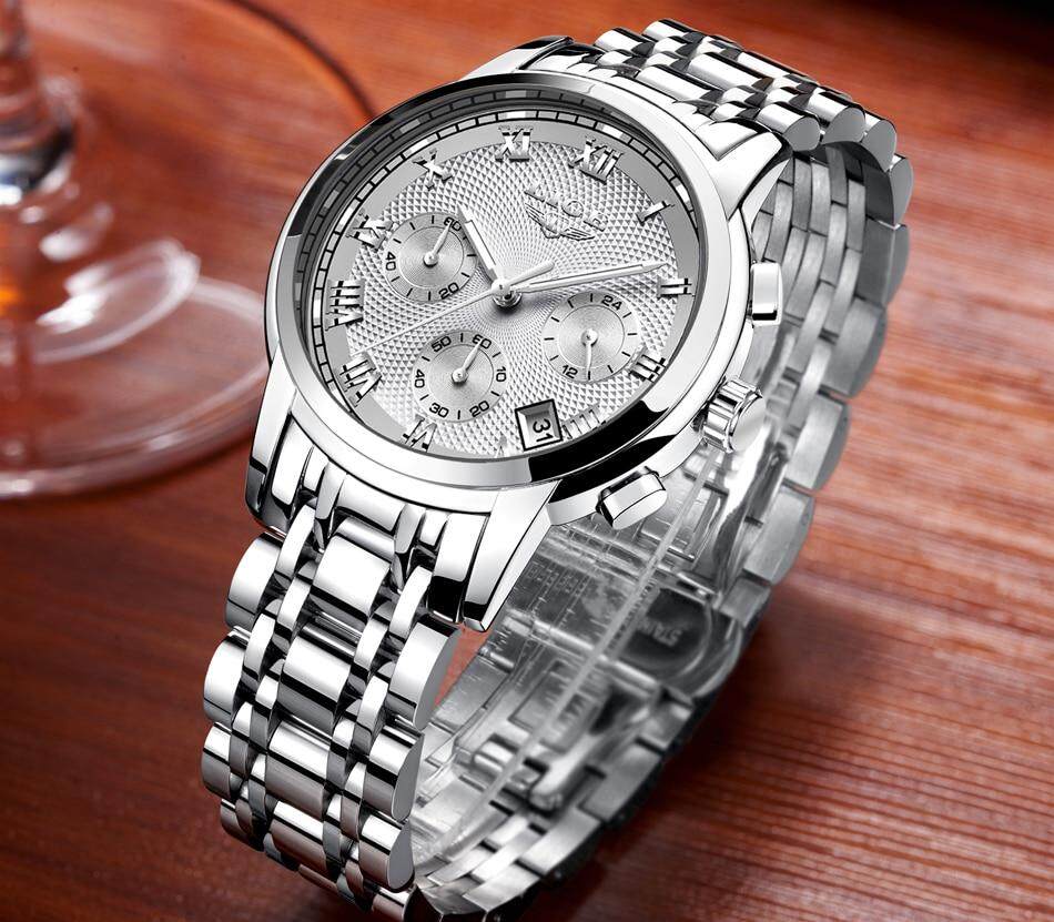 LIGE 2021 Đồng Hồ Nam đeo tay bằng thép không gỉ Thương hiệu chính hãng Đồng hồ đeo tay Chống Nước Đa chức năng Chronograph Quartz đeo tay Đồng Hồ 18