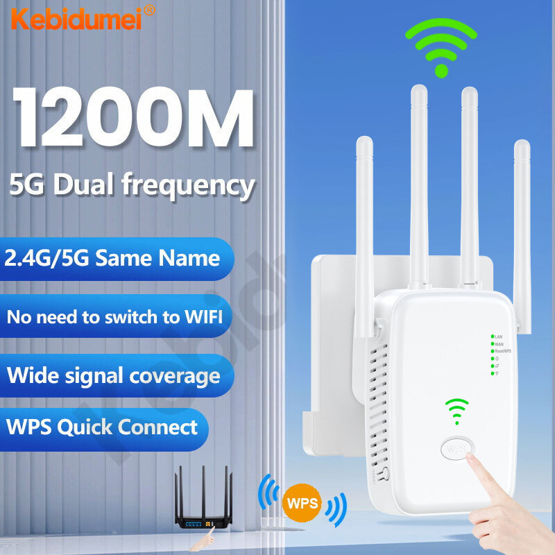 Kebidumei 1200Mbps 5Ghz Bộ khuếch tán sóng Wi-Fi Không Dây 2.4G 5G Bộ kích sóng wifi Extender Router mạng wifi Lan Wifi