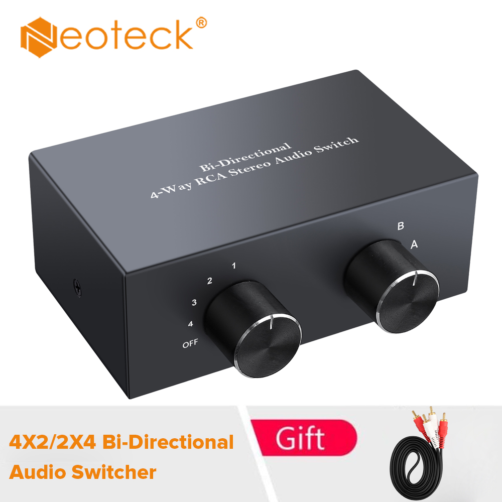 Neoteck bộ chuyển đổi âm thanh hai chiều kênh âm thanh l/r âm thanh nổi 4 chiều 2 trong 4 ra hoặc 4 trong 2 ra bộ chia công tắc âm thanh kênh âm thanh l/r bộ chọn công tắc âm thanh nổi rca cho loa âm thanh nổi dvd đầu cd