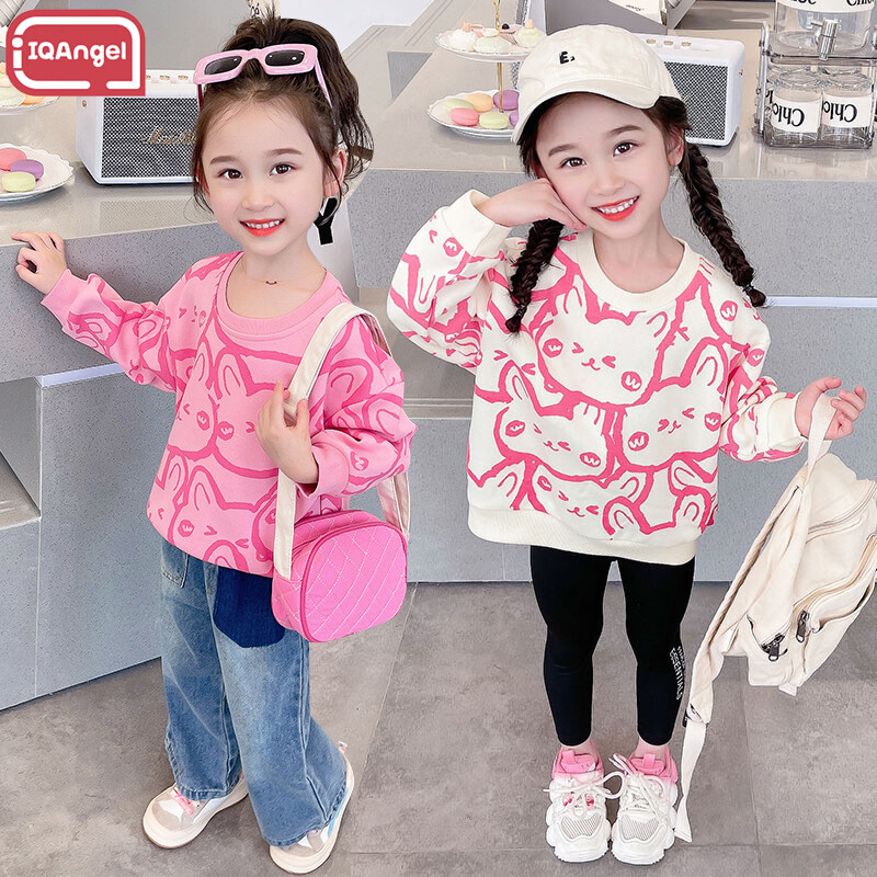 IQANGEL girls sweatshirt Kids Cute Cartoon Pink Fashion Long Sleeve Top ราคา 162 บาท*ส่งฟรี