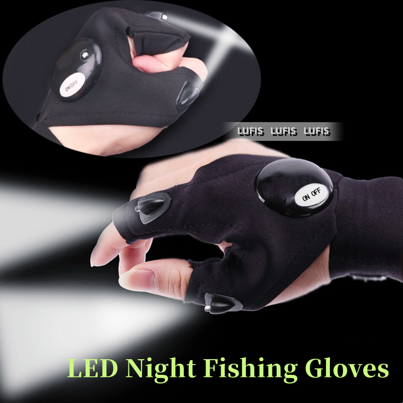 Găng tay làm việc led găng tay hở ngón có dây đeo kỳ diệu câu cá ban đêm ngoài trời