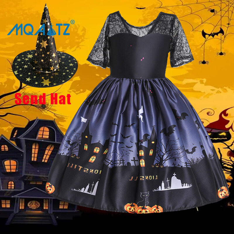 MQATZ Halloween Girls Witch Dress Carnival Party Toddler Kids Bat Costume