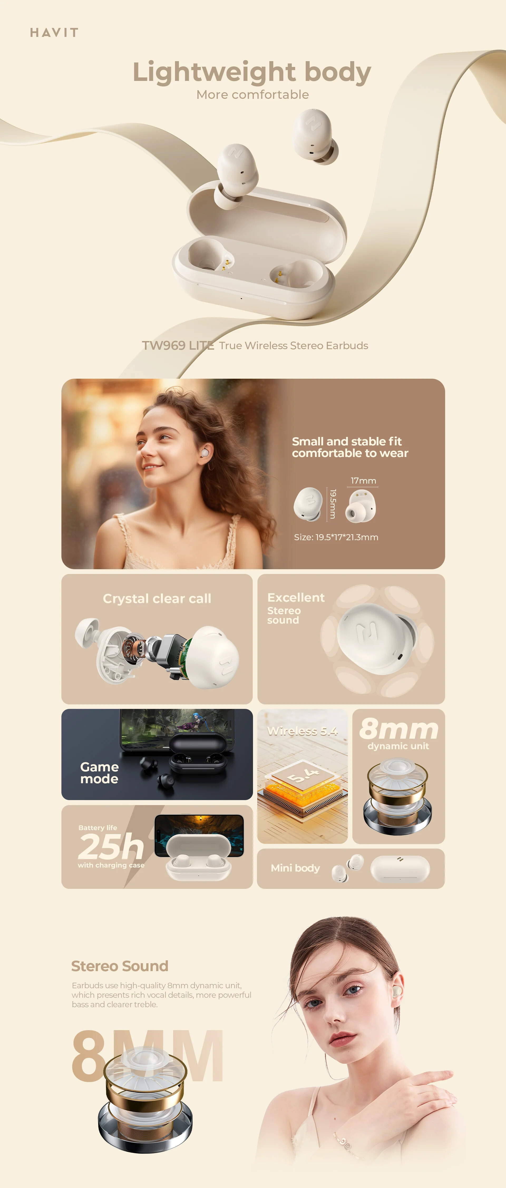 Havit TW969 True Wireless Stereo Earbuds Sport Earphone Bluetooth Headset_voghion.com