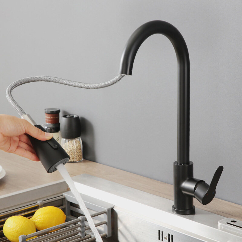 Gambar 360°Swivel Faucet Kitchen Basin Tap Stainless Steel Mixing Taps Pull Out Faucet Sink Water Tap