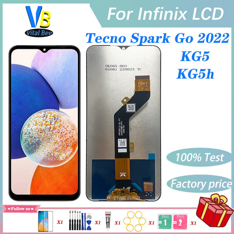 Màn hình LCD ban đầu cho TECNO Spark đi 2022 LCD KG5 Bộ linh kiện số của màn hình cảm ứng replacememt 100% kiểm tra không có điểm ảnh chết + dụng cụ miễn phí