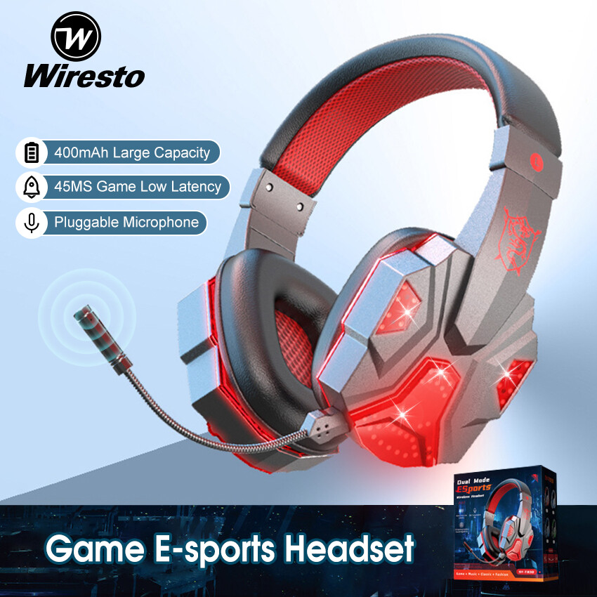 Wiresto Wireless Headset Bluetooth 5.0 Plugggable Microphone Game Earbuds No Delay Stereo Over-Ear Headphones Noise-Canceling Microphone Sports Gaming Headset ราคา 311 บาท*ส่งฟรี