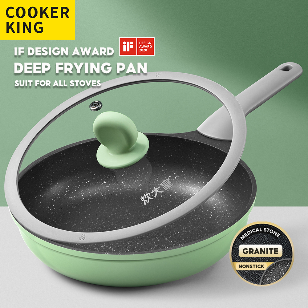 Gambar READY STOCK_COOKER KING?Healthy Granite Nonstick?Nonstick Frying Pan Egg Pan Skillet Mulitfunction Pan With Lid Suitable For All Stoves Gas,Induction,Electric Stove, 24cm 26cm 28cm