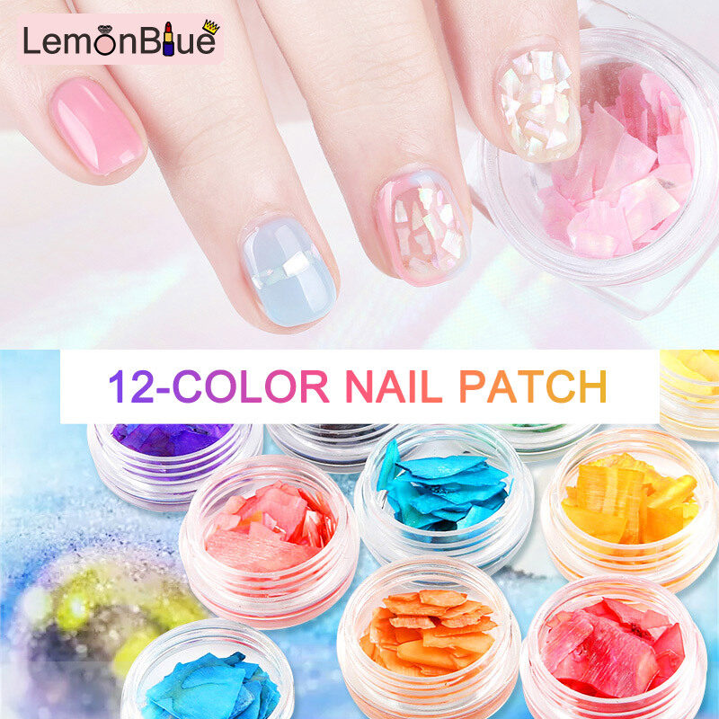 Gambar LemonBlue 12 Colors DIY 3D Shiny Charm Slice Texture Natural Sea Shell Nail Art Decor