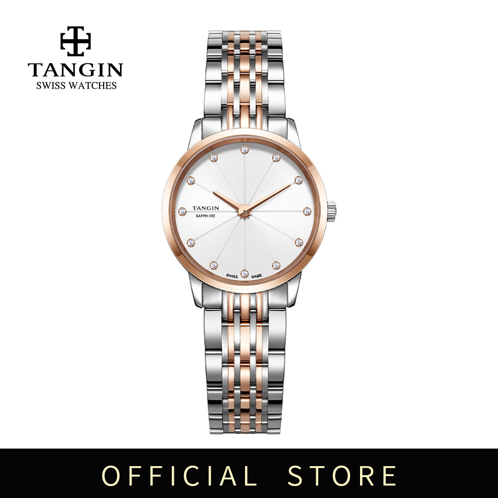 TANGIN Swiss Made Quartz Watches for Women Waterproof Stainless Steel Band Luxury Diamond Ladies Wrist Watch (Two-Tone) ราคา 7,032 บาท*ส่งฟรี