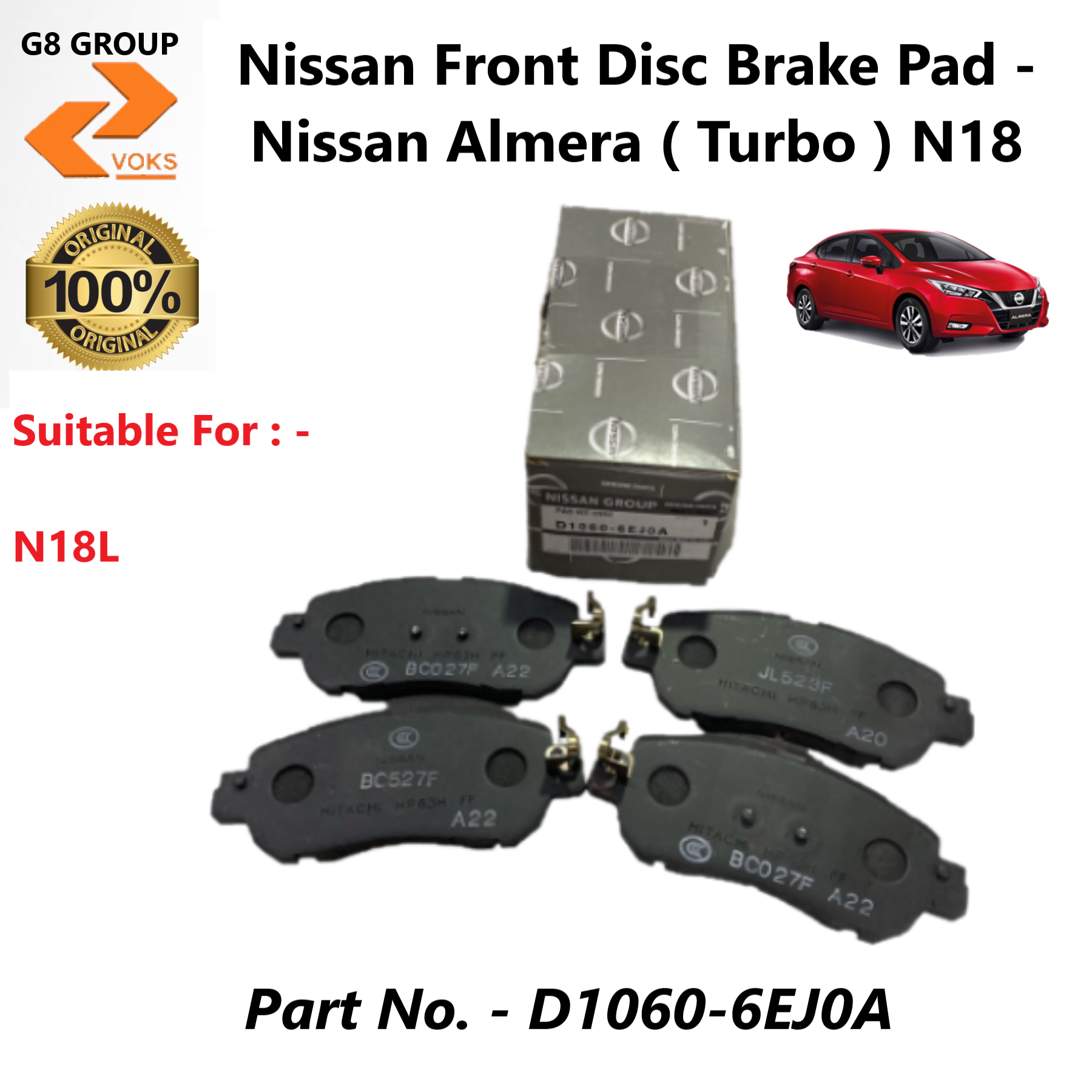 For Nissan Almera N16 1.5 1.8 2.2 00-06 – Rear Brake Discs & Pads Set, 258mm Solid Rotors