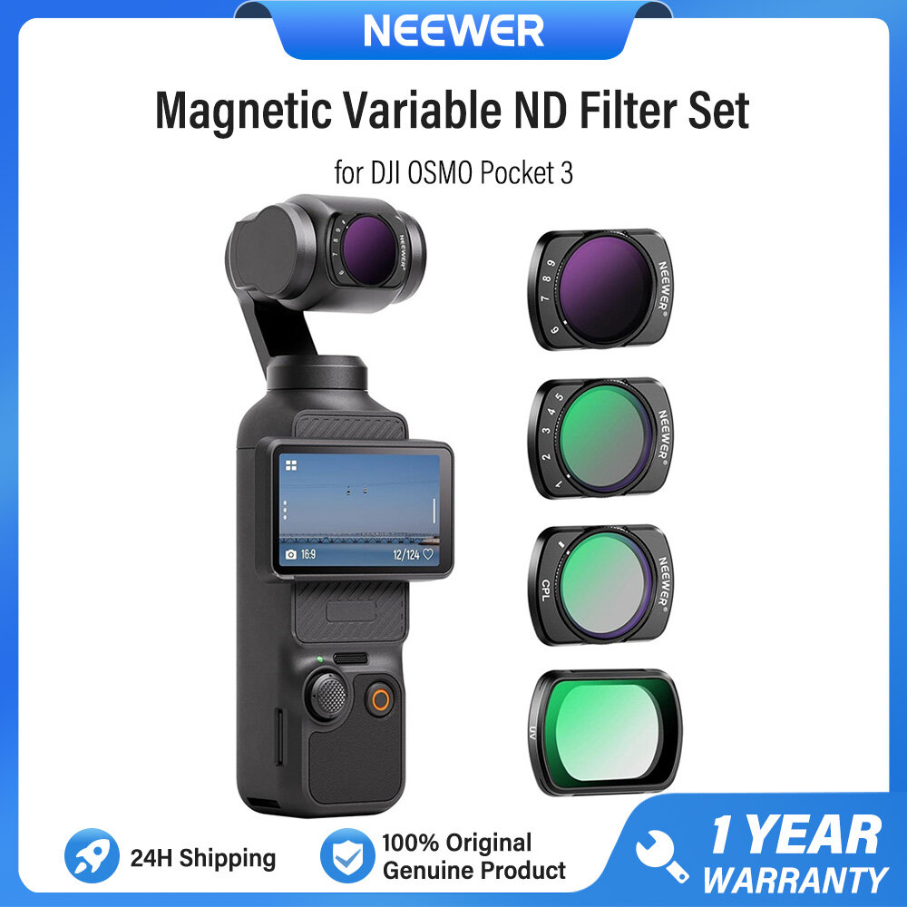 NEEWER Magnetic Filter Set for DJI OSMO Pocket 3 Bộ 4 bộ lọc ND biến thiên từ tính UV CPL ND2-32 ND64-512 VND Bộ lọc khuếch tán màu đen Bộ lọc ống kính máy ảnh